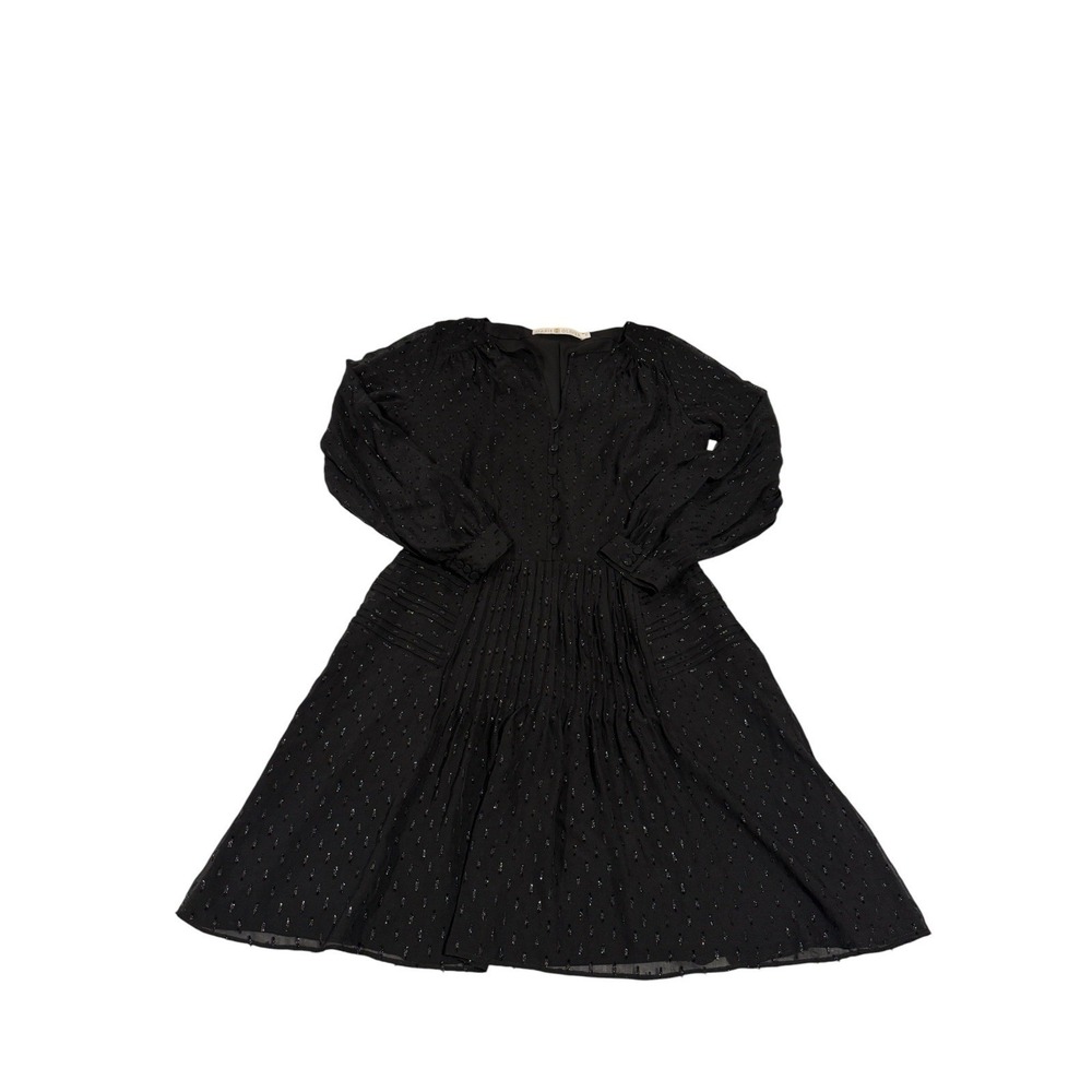 Marie Oliver Black Silk Sparkle Dot Pin Tuck Pleat Blouson Mini Dress Size 6 ECU